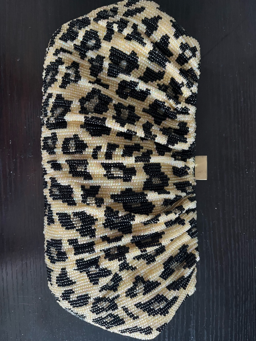 Beaded Leopard-Print Clutch - Black & Cream